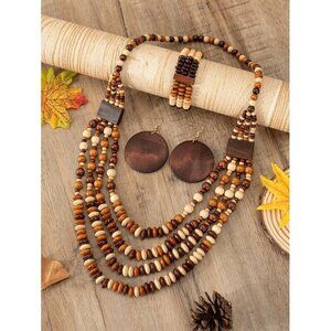 /set Boho Style Wooden Necklace, Bracelet, Earrings Jewelry Set Minimalist